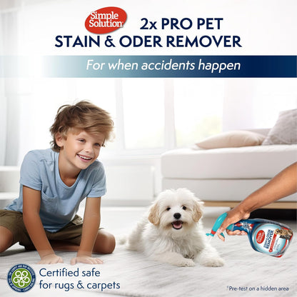 Simple Solution Stain and Odor Eliminator Spray, Enzyme Carpet Cleaner for Dogs and Cats, Pet Stain Remover and Urine Odor Eliminator, Multi Surface Pet Cleaning Solution, 32 oz (Pack of 2)
