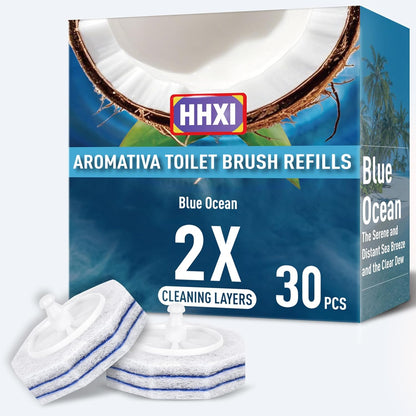 30Ct Aromative Toilet Brush Refills, Toilet Bowl Cleaner Refills, Double-Layer Cleaning Pads Added, Disposable Refill Heads for Toilet Bowl Cleaner Wands，Lemon, Blue Ocean, Lavender （Patented）