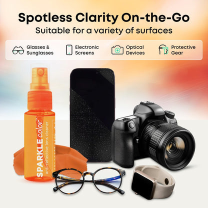 Sparkle Anti-Reflective Safe Lens Cleaner Spray Kit - (2) 1oz Glasses Cleaner Spray & (2) Microfiber Cloth for Eyeglasses, Sunglasses, Lenses, Screens and Camera Cleaning Kit (4 Piece Set)