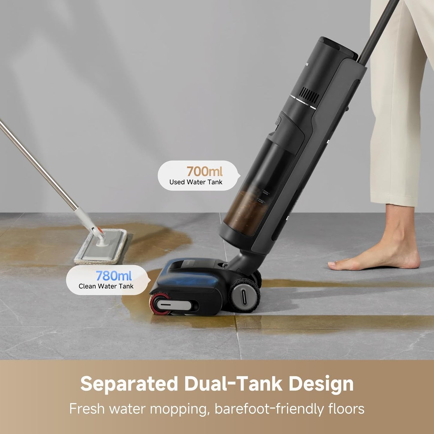DREAME H12 PRO Vacuum Mop, Wet Dry Vacuum Cleaner for Hard Floor, Vacuum and Mop at The Same Time for Wet & Dry Messes, Auto Self-Cleaning, Edge to Edge Cleaning with Hot Air Drying