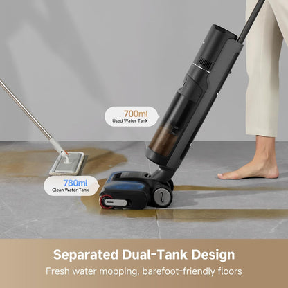DREAME H12 PRO Vacuum Mop, Wet Dry Vacuum Cleaner for Hard Floor, Vacuum and Mop at The Same Time for Wet & Dry Messes, Auto Self-Cleaning, Edge to Edge Cleaning with Hot Air Drying