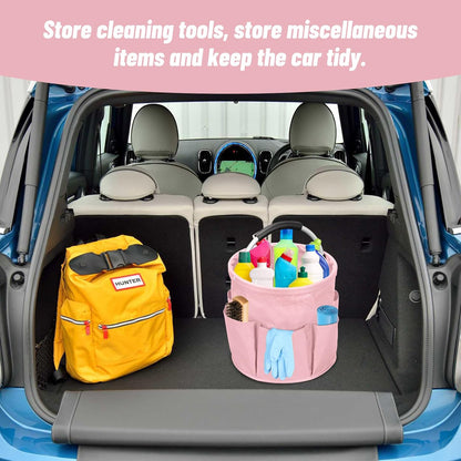 Qivine 17L Cleaning Caddy with Handle, Cleaning Supply Caddy Foldable Tool Bag Cleaning Products Organizers Portable Cleaning Bucket Organiser for Storing Towels(Blue)
