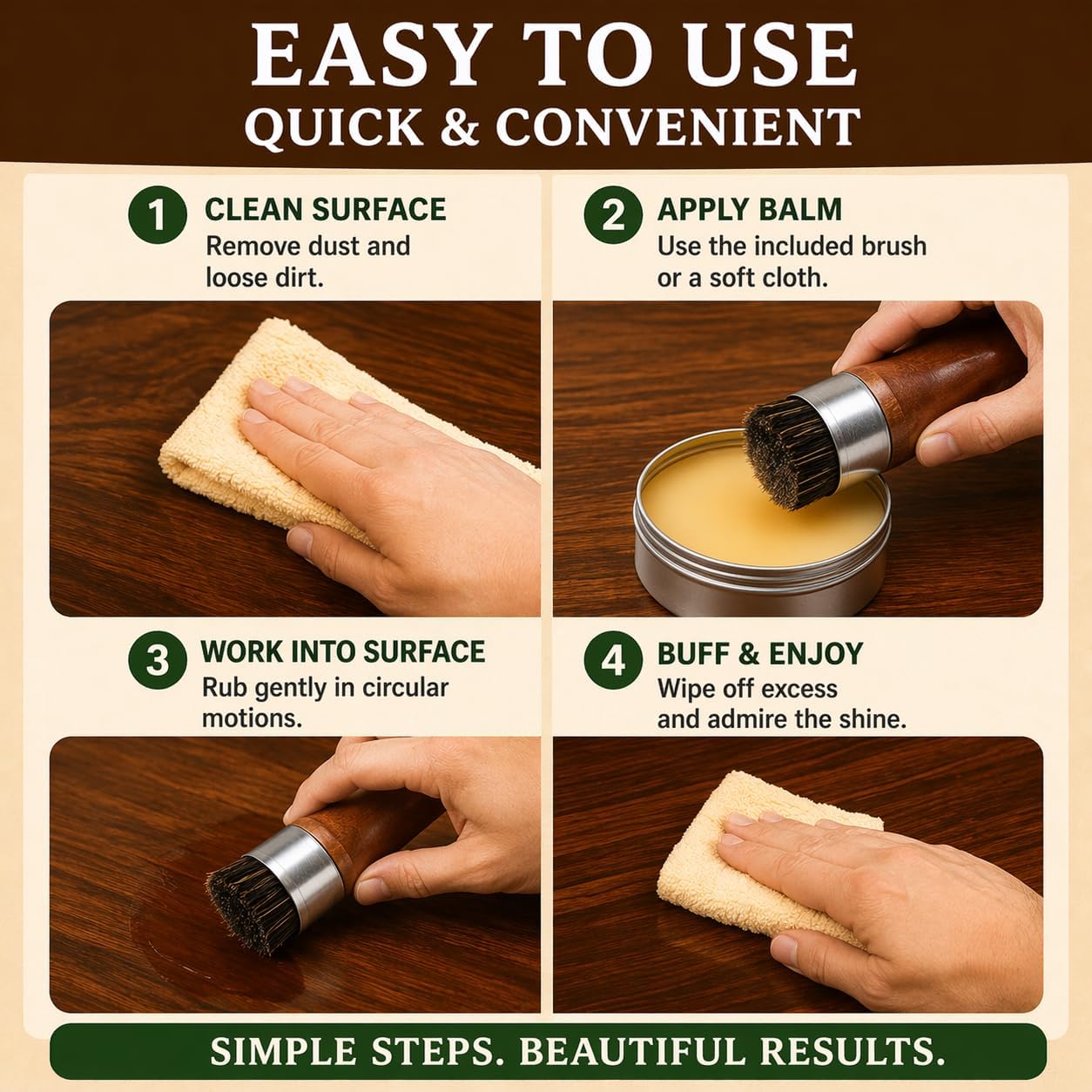 Lence Furniture Balm – All-in-One Wood Scratch Repair, Polishing & Multi-Surface Cleaner for Home & Countertops - Includes Application Brush(1pcs)