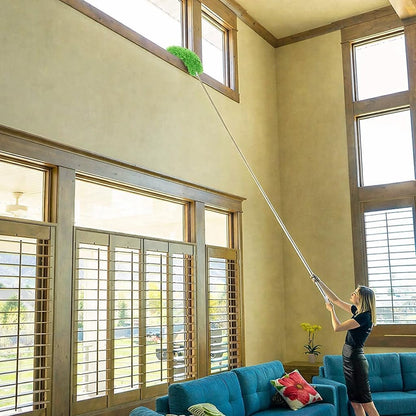 Microfiber Duster with Extension Pole(Stainless Steel) 30 to 100'', with Bendable Head, Extendable Long Duster for Cleaning Ceiling Fan, High Ceiling, Keyboard, Furniture Cars Gray