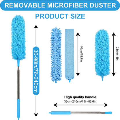 Rainbow Extendable Static Duster Reusable Microfiber Duster with 100" Telescoping Pole, Beandable and Washable Dusters Head for Cleaning Ceiling, Fan, Furniture