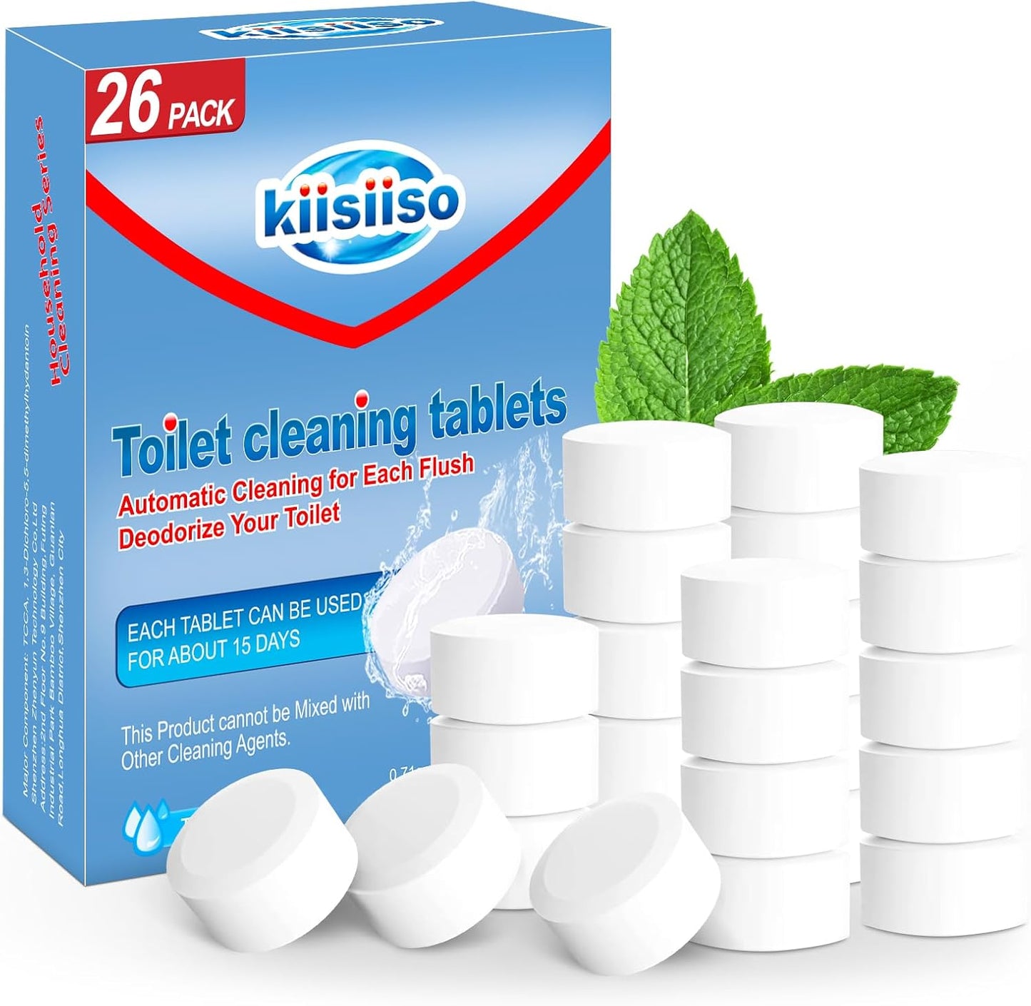 KIISIISO Toilet Bowl Cleaner Tablets 50 PACK, Automatic Bleach Toilet Tank Cleaners, Bathroom Long-Lasting Freshness, Slow-Releasing Powerful Deodorizing & Descaling