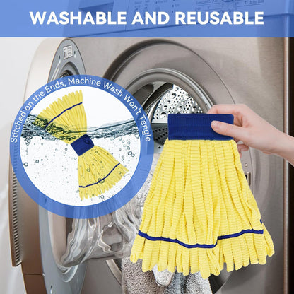 Heavy Duty Commercial Mop Head Replacement Microfiber Tube Mop Heads for Floor Cleaning: 3 Packs Looped End Wet Mop Head Refill for Home Commercial Industrial Use (Yellow)