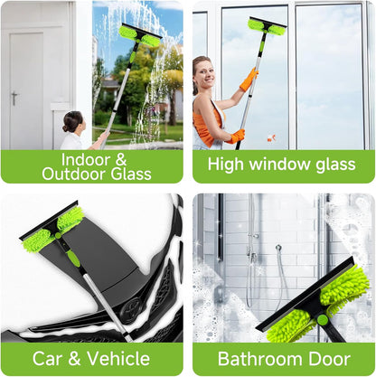 67" Squeegee Window Cleaner 2 in 1 Rotatable Window Cleaning Tool Kit with Extension Pole, Window Washing Equipment with Bendable Head for Indoor & Outdoor High Windows and Car Glass
