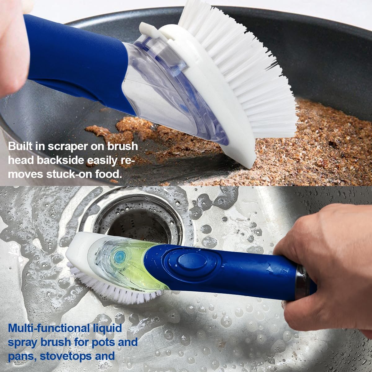 CELOX Dish Brush with Soap Dispenser for Cleaning Pots, Dishes, Bowls, Gray