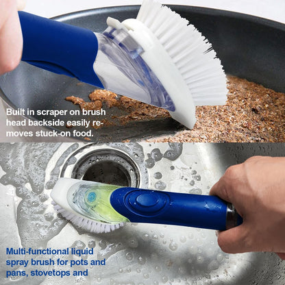 CELOX Dish Brush with Soap Dispenser for Cleaning Pots, Dishes, Bowls, Gray