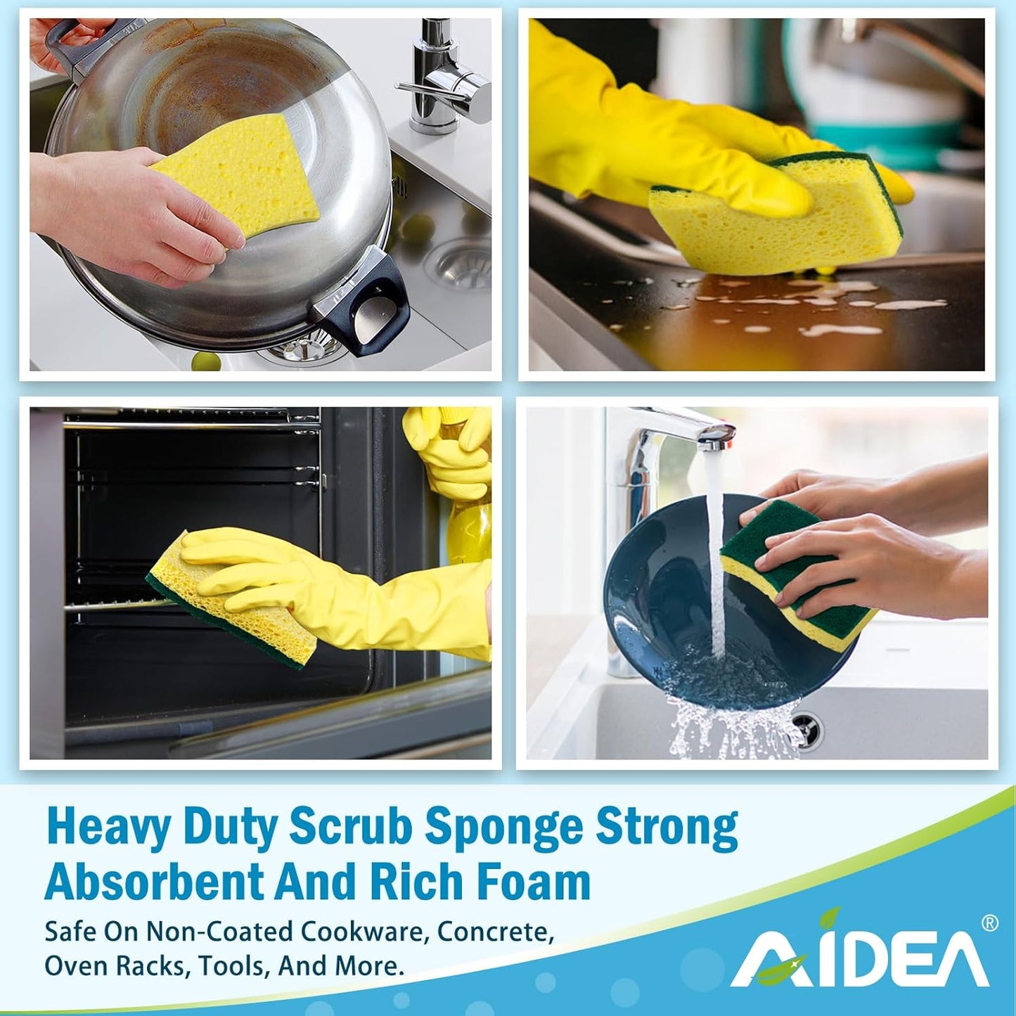 AIDEA XL Sponges Kitchen, 12Count, Non-Scratch Dish Sponges, Large Natural Sponge for Non Stick Cookware, Cellulose Cleaning Sponge for Dishes, Bathroom, Household