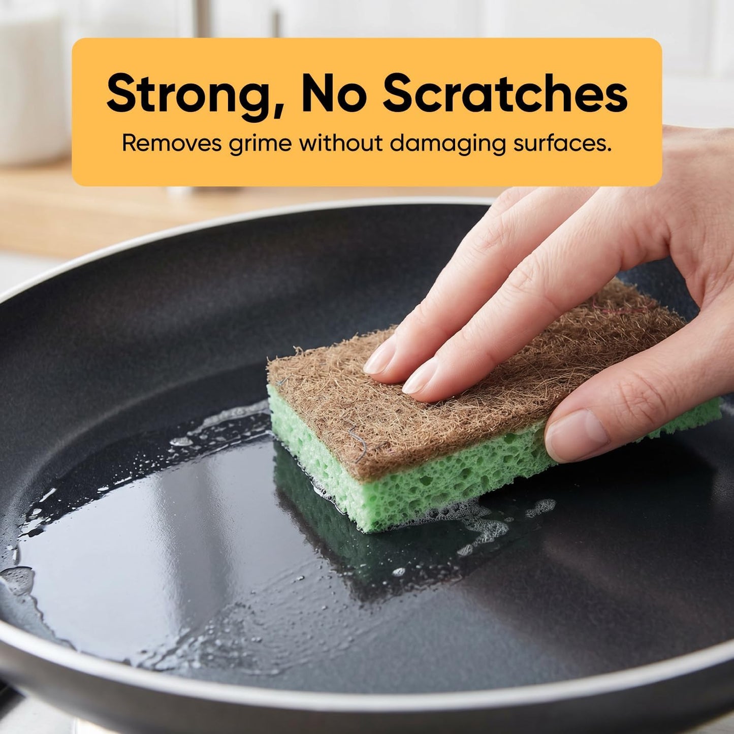 Non-Scratch Cellulose Sponge Kitchen Scrub Sponge with Scouring Pad Set, Good for Non-Stick Cookware Frying Pan, Pot, Counter Top, Sink Scrubbing, Kitchen Scrubbers, Pack of 2, (Red/Pink)