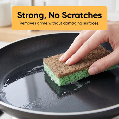 Non-Scratch Cellulose Sponge Kitchen Scrub Sponge with Scouring Pad Set, Good for Non-Stick Cookware Frying Pan, Pot, Counter Top, Sink Scrubbing, Kitchen Scrubbers, Pack of 2, (Red/Pink)