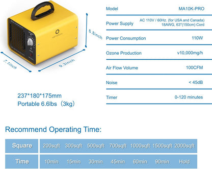 Airthereal MA10K-PRO SMART WiFi Ozone Generator - High Ozone Output Capacity Ozonator- Odor Remover, Deodorizer, Sterilizer - Adjustable Output and Timer Settings for Any Size Room - Black