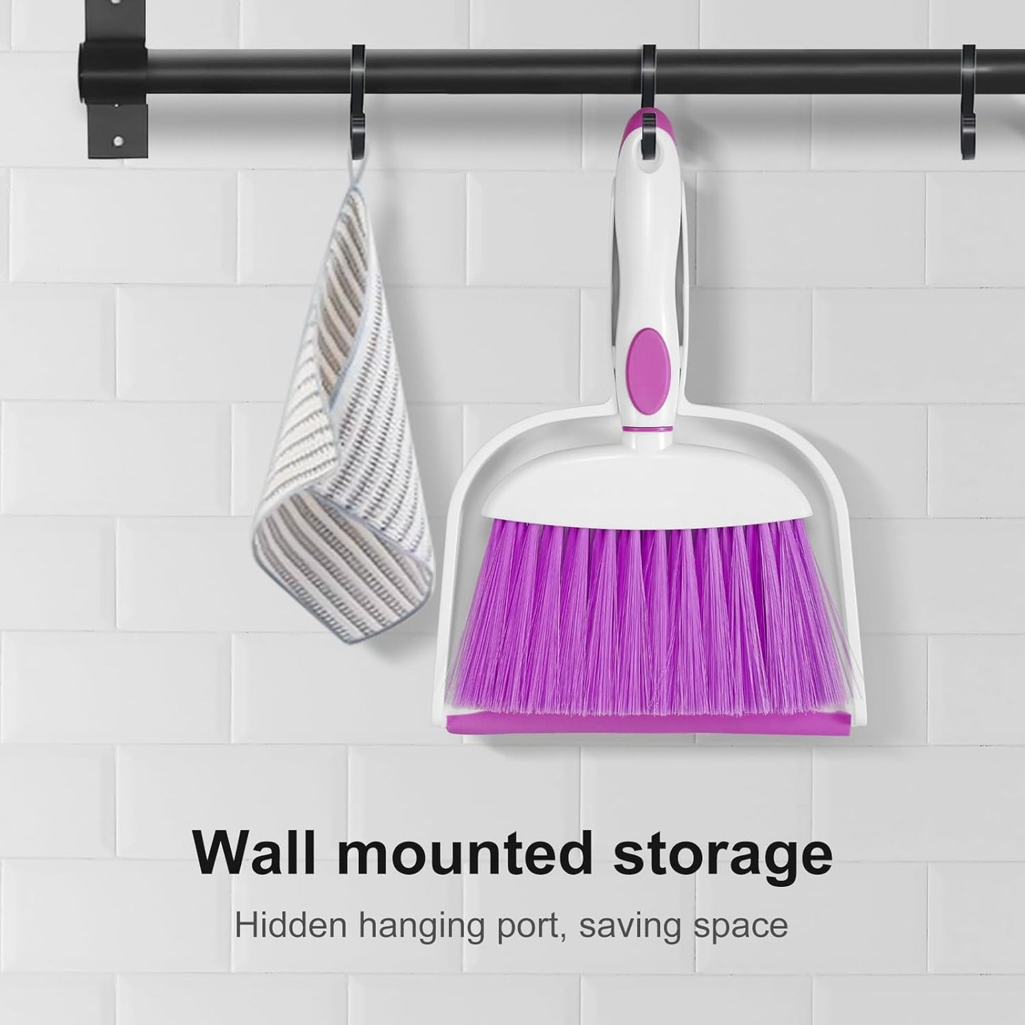 NACENA Small Dust Pan and Brush Set, Mini Broom and Dustpan Set Small Hand Broom and Brush Combo Dust Pan with Teeth for Home Cleaning Drawers Desktop Sofas and Outdoor, White & Gray