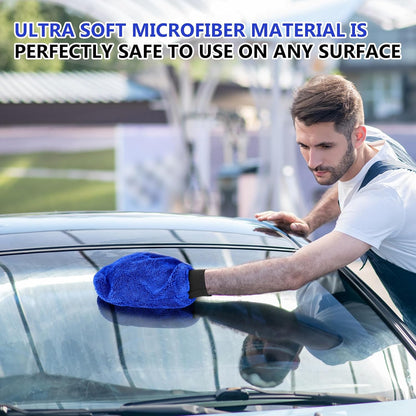 Teenyyou 6 Pcs Microfiber Dusting Mitt Car Wash Mitts Cleaning Glove with Thumb Reusable Terry Dusting Gloves with Elastic Wrist Cuff for Car Wheel Plants House Kitchen(Blue, Grey,8.85 x 7.08 Inch)