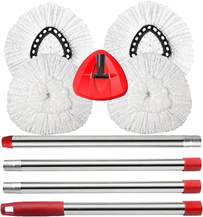 Spin Mop Replacement Head Mop Replace Head Compatible with O Cedar EasyWring Spin Mop - 4 O-Ceda Mop Refills、30-58in Mop Handle and 1 Mop Base and 1 Mop Base Scrub Brush Combo Set