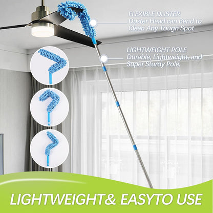 Rainbow Extendable Static Duster Reusable Microfiber Duster with 100" Telescoping Pole, Beandable and Washable Dusters Head for Cleaning Ceiling, Fan, Furniture