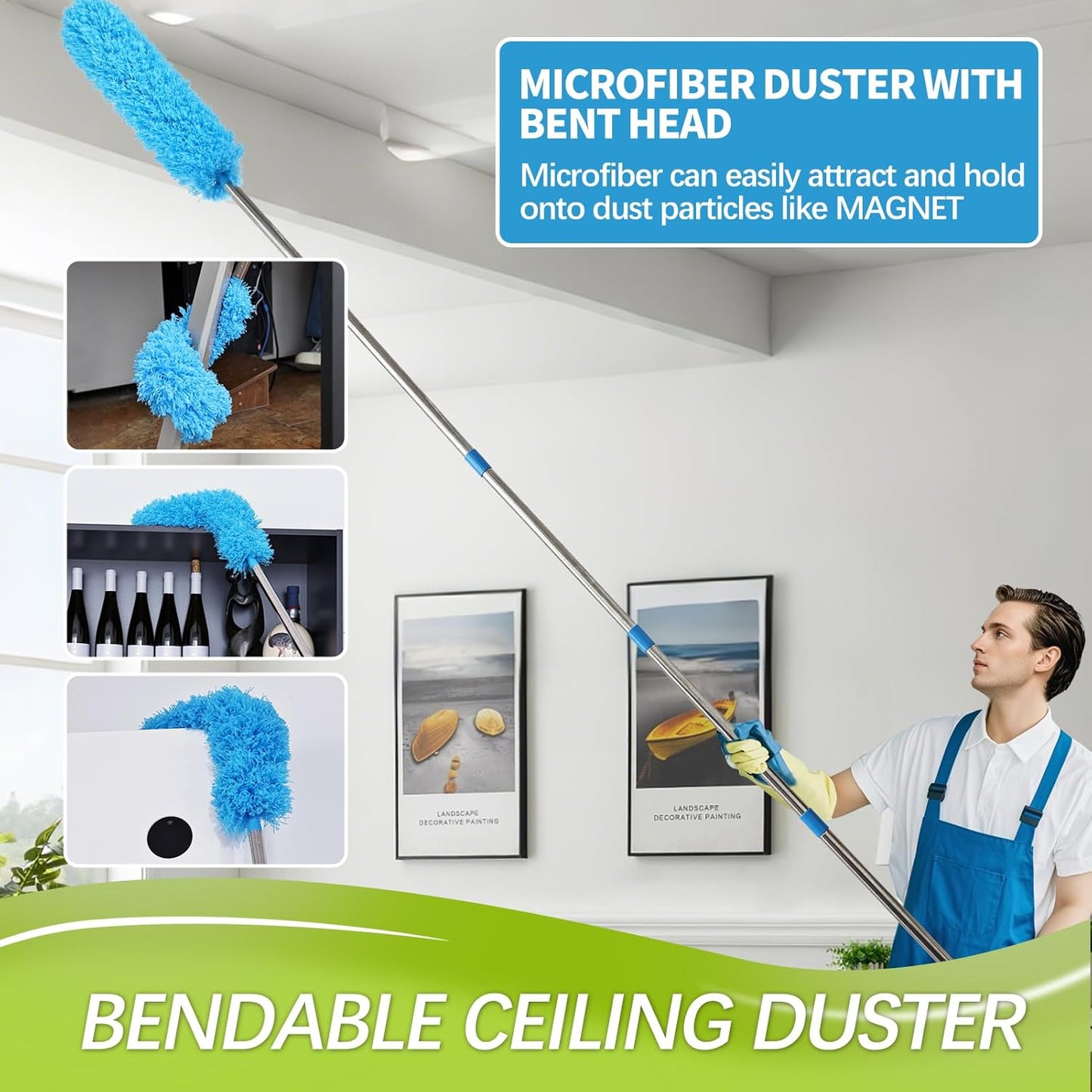 Rainbow Extendable Static Duster Reusable Microfiber Duster with 100" Telescoping Pole, Beandable and Washable Dusters Head for Cleaning Ceiling, Fan, Furniture