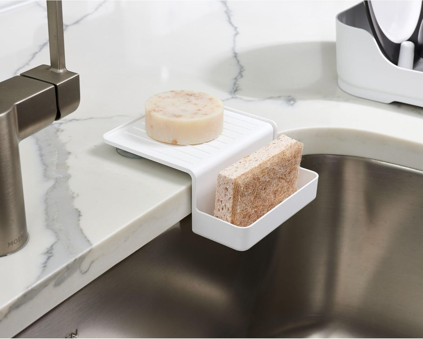 iDesign Recycled Plastic Double Suction Sink Caddy, White