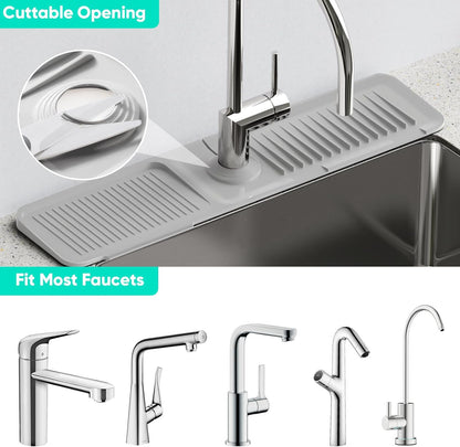 24 Inch Longer Faucet Mat for Kitchen Sink, 5° Slope Fast Self-draining, Kitchen Sink Splash Guard Silicone Sink Faucet Mat Splash Guard Kitchen Sink Area Tidy Splash Faucet Guard Draining Mat