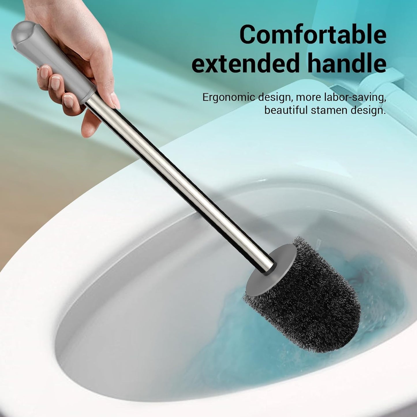 AONEZ Compact Toilet Brush & Holder, Stainless Steel Handle, Space Saving for Storage, Deep Cleaning, Drip-Proof, Easy to Assemble, Nylon Bristles, White & Grey