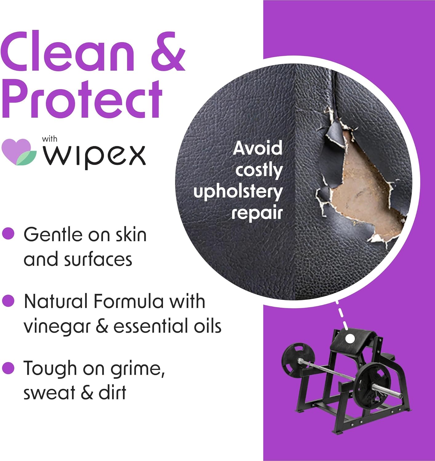 Wipex Yoga Mat Cleaner Wipes, EWG Verified, 400 Ct Plant-Based Lemongrass, Eucalyptus & Vinegar Wipes for Gym & Fitness Equipment & All Purpose Gym Cleaning - Safe for Peloton Bikes & Treadmills