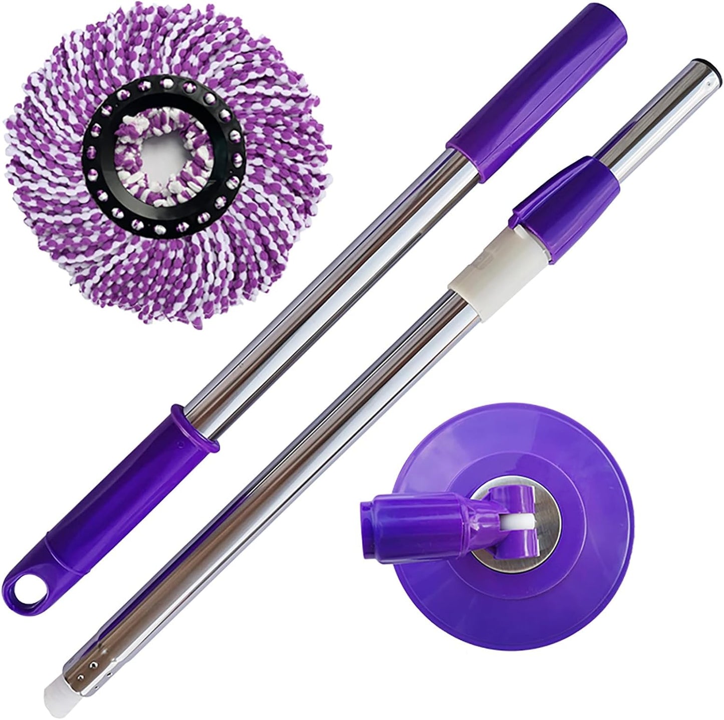 Spin Mop Replacement Handle, 47.6-inch 360 Degrees Rotating Telescopic Replacement Mop Stick with a Robust Stainless Steel Disc for Spin Mop Bucket Cleaning System (Stainless Steel Disc,Purple)