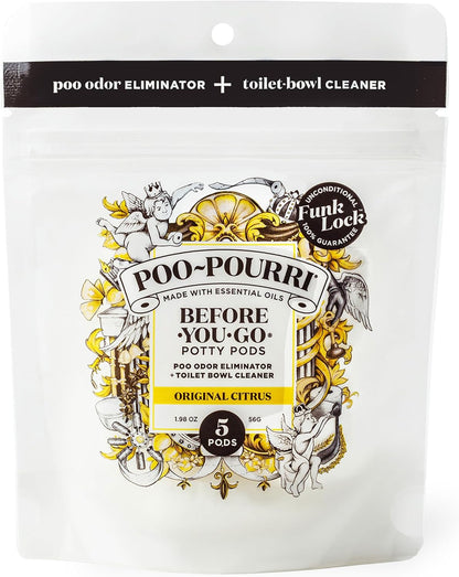 Poo~Pourri Original Citrus Before-You-Go 2-in-1 Toilet Potty Pods 20ct - Bathroom Odor Remover & Toilet Cleaner - Plant Based Ingredients & Essential Oils - with Lemon, Bergamot, & Lemongrass Scent