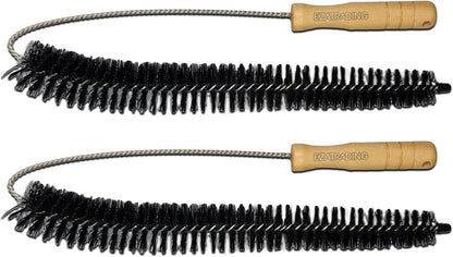 Bristle and Flexible Brush 27 Inch for Clothes Dryer Lint Vent Trap Cleaning, Refrigerator Coil, Drain Pipes and Radiators Cleaning (Wood Handle - 2 Pack)