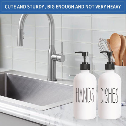 COHOSEGE Glass Soap Dispenser Set 2 Pack,Contains Hand and Dish Soap Dispenser.Premium 16 Oz Black Kitchen Soap Dispenser Set for Kitchen Sink and Farmhouse Decor