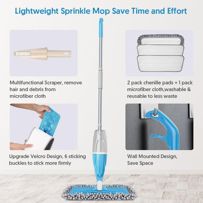 Spray Mops for Floor Cleaning: EXEGO Wet Mop with 3 Washable Microfiber Pads for Swiffer Powermop - Floor Flat Mop Dust Dry Nops for Hardwood Tile Wood Laminate Vinyl Marble - Home Commercial Mop