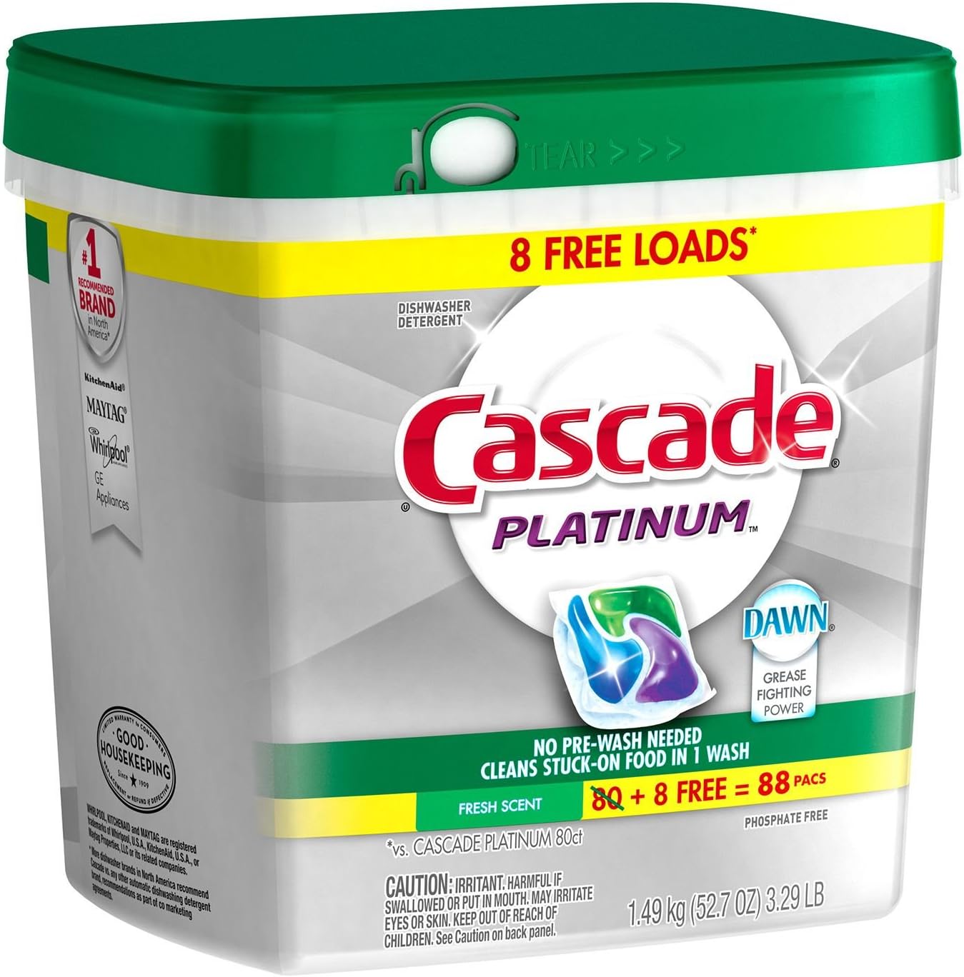 Cascade Platinum Power Boost Dishwasher Pods, Dishwasher Detergent, Dishwasher Soap, Dish Tabs, Dishwashing Tablets, Dish Detergent, Lemon, Actionpacs, 37 Count