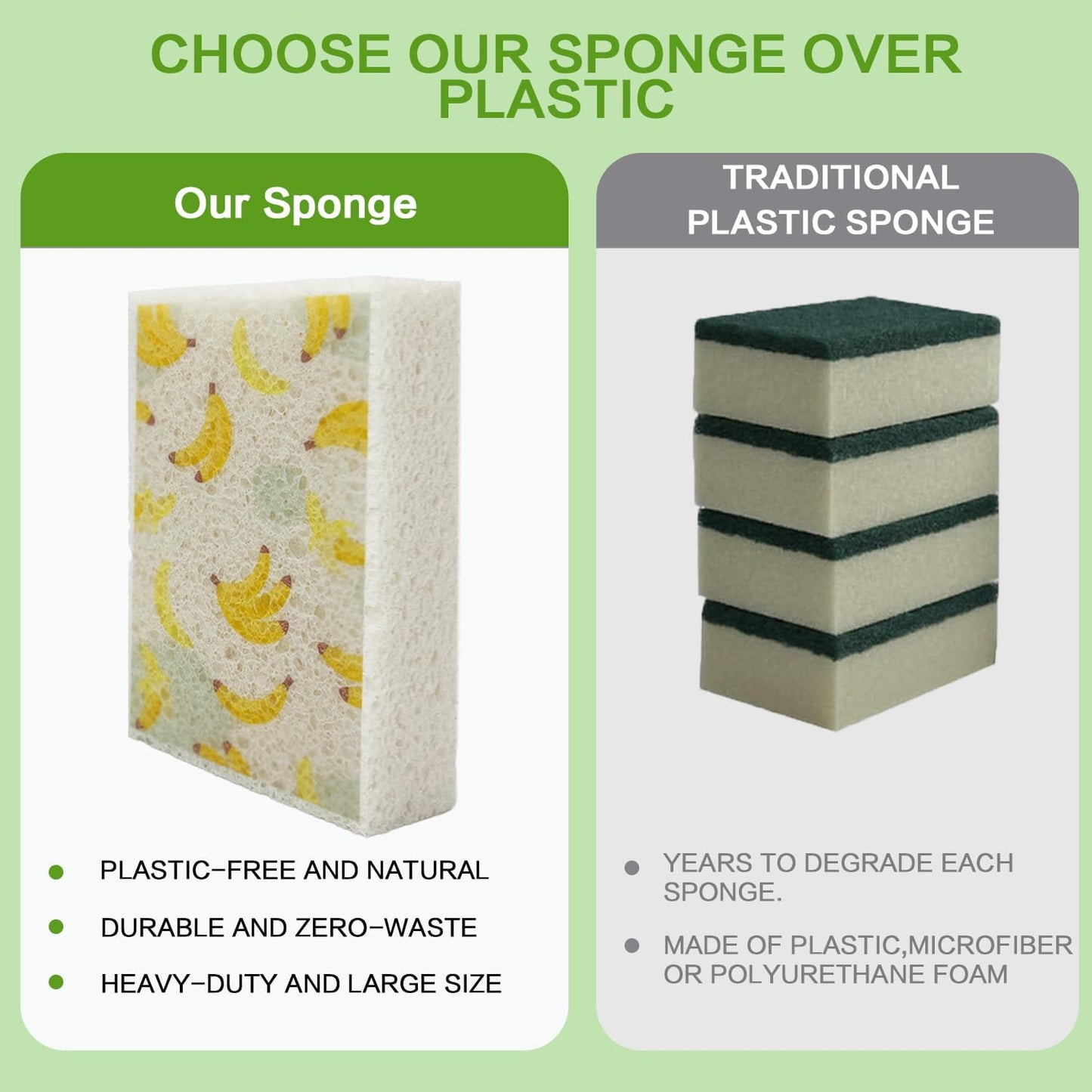 Cellulose Sponges, Large Size 4" x 6" x 1" - Heavy Duty Scrub Kitchen Sponge, Clean Tough Messes Without Scratching Kitchen Cleaning Pads, Pop Up Eco DIY (6 Pack), Green