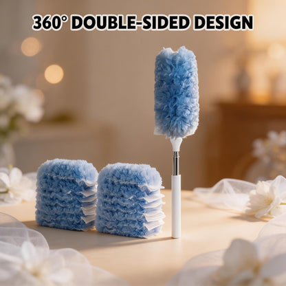Heavy Duty Duster Refills, Disposable Dusters Kit for Cleaning Dusting Furniture Blind Ceiling Fan, Multi Surface 360 Feather Duster(10)+3FT Extended Handle（1） (Navy Blue)