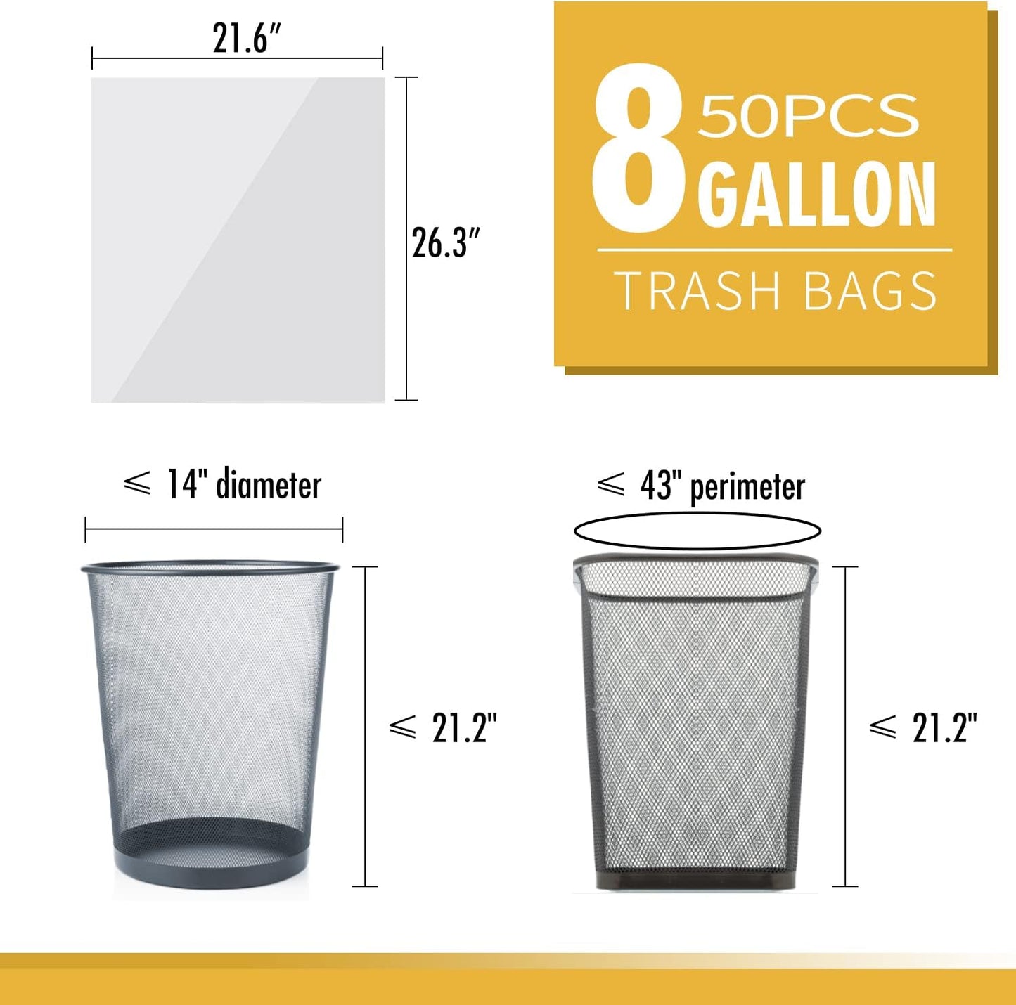105 Count Small Trash Bags, 4 Gallon Garbage Can Liners - Unscented Wastebasket Trash Bags for Bathroom, Kitchen, Bedroom, Cleaning Supplies (15 Liter)