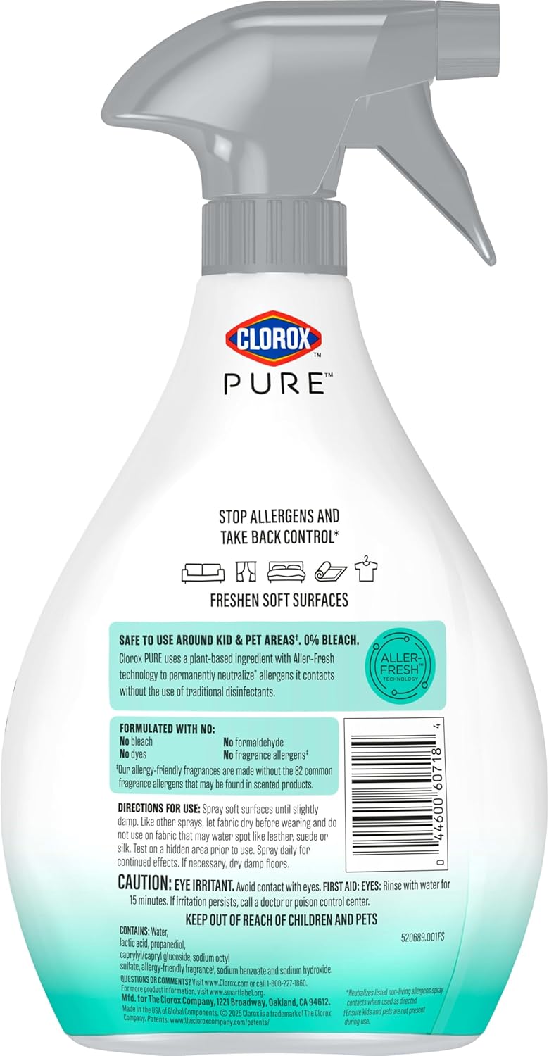 Clorox PURE Allergen Neutralizer Fabric and Carpet Spray, Clean Breeze, 26 Fluid Ounces (Pack of 2)