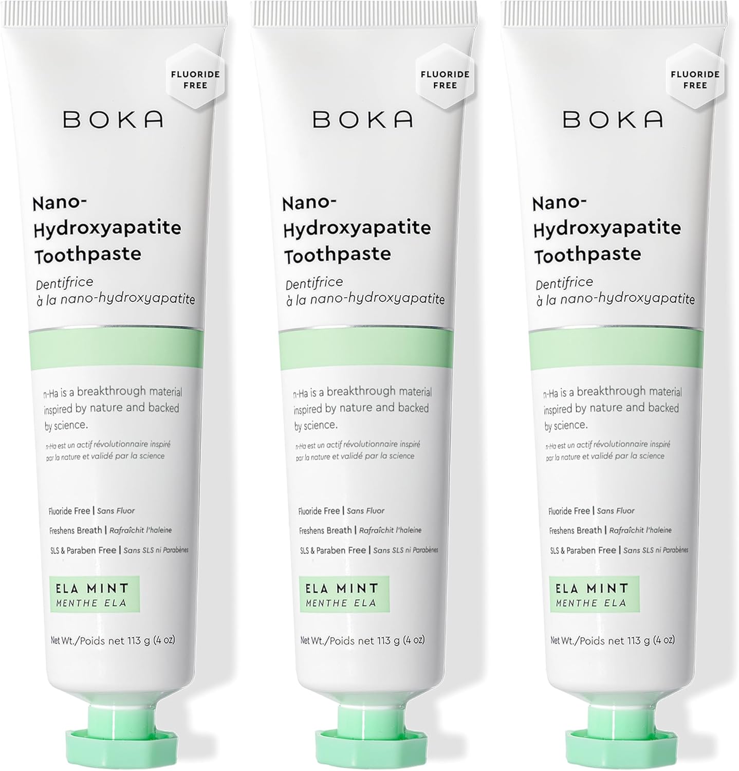 Boka Fluoride Free Toothpaste, Nano Hydroxyapatite Toothpaste, Appropriate for Sensitive Teeth, for Adult, Kids Oral Care - Whitening* Refresh Mint, 1.3 Fl Oz 2Pk US Manufactured