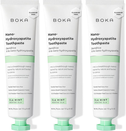 Boka Fluoride Free Toothpaste, Nano Hydroxyapatite Toothpaste, Appropriate for Sensitive Teeth, for Adult, Kids Oral Care - Whitening* Refresh Mint, 1.3 Fl Oz 2Pk US Manufactured