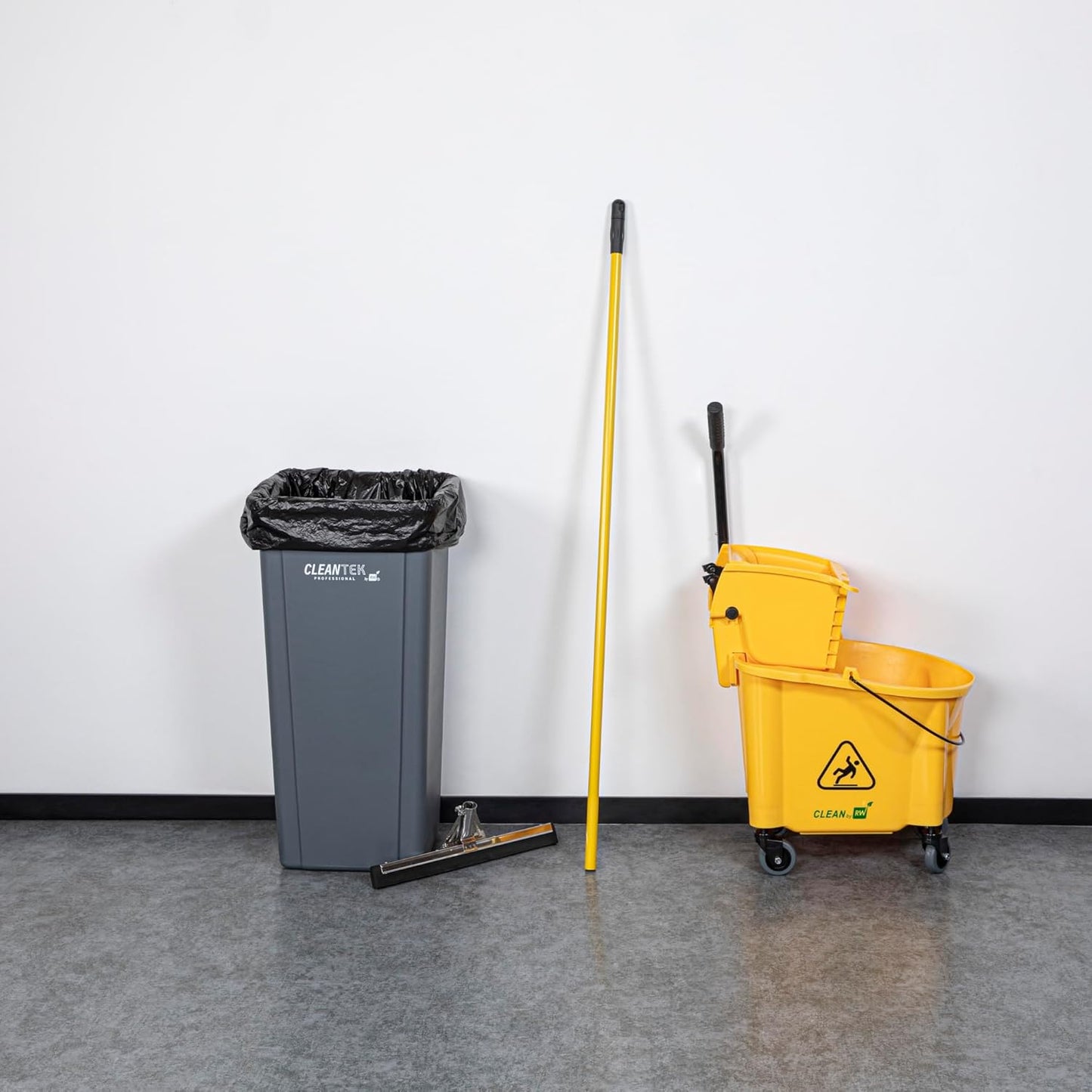 Restaurantware RW Clean 54.3 Inch Non-Slip Handle For Floor Squeegee - Hanging Loop Durable Yellow Iron Handle