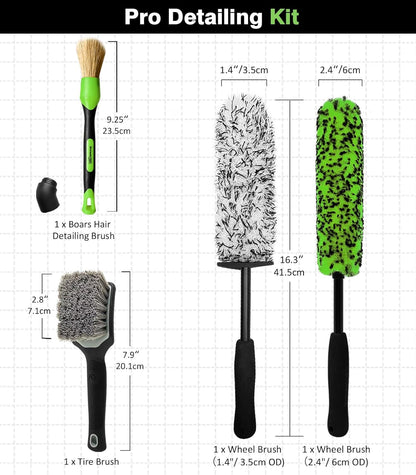 YeewayVeh 8PCS Ultimate Wheel and Tire Brush Kit | 2-Size 360° Bendable Rim Brushes, Boar Hair Detailing Brush, Tire Shine Applicators & Microfiber Towel | Complete Scratch-Free Cleaning & Shining Set