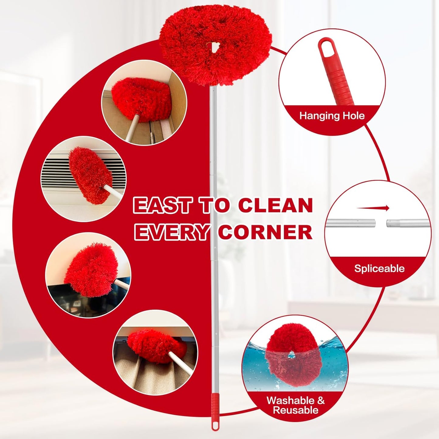 Ceiling Fan Cleaner Duster Reusable Microfiber Ceiling Fan Blade Cleaner Removable Duster with Extension Pole Adjusts 13 to 49.7 Inch for Cleaning Walls Bookshelves Furniture Door Window Top (Blue)