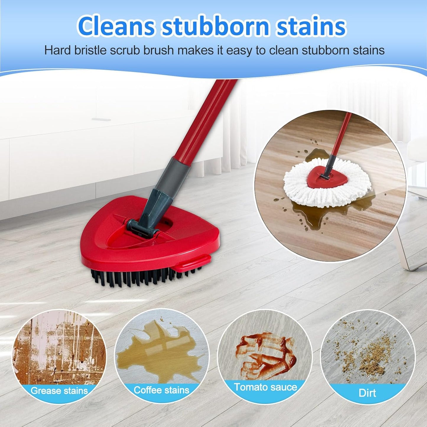 Mop Heads Replacements for Ocedar, Mop Replace Head for O Cedar EasyWring 1-Tank Spin Mop, 6 Mop Heads Include 3 Microfiber Mop Refills, 2 Upgrade Scrubber Mop Head, 1 Mop Base for O-Cedar Mop