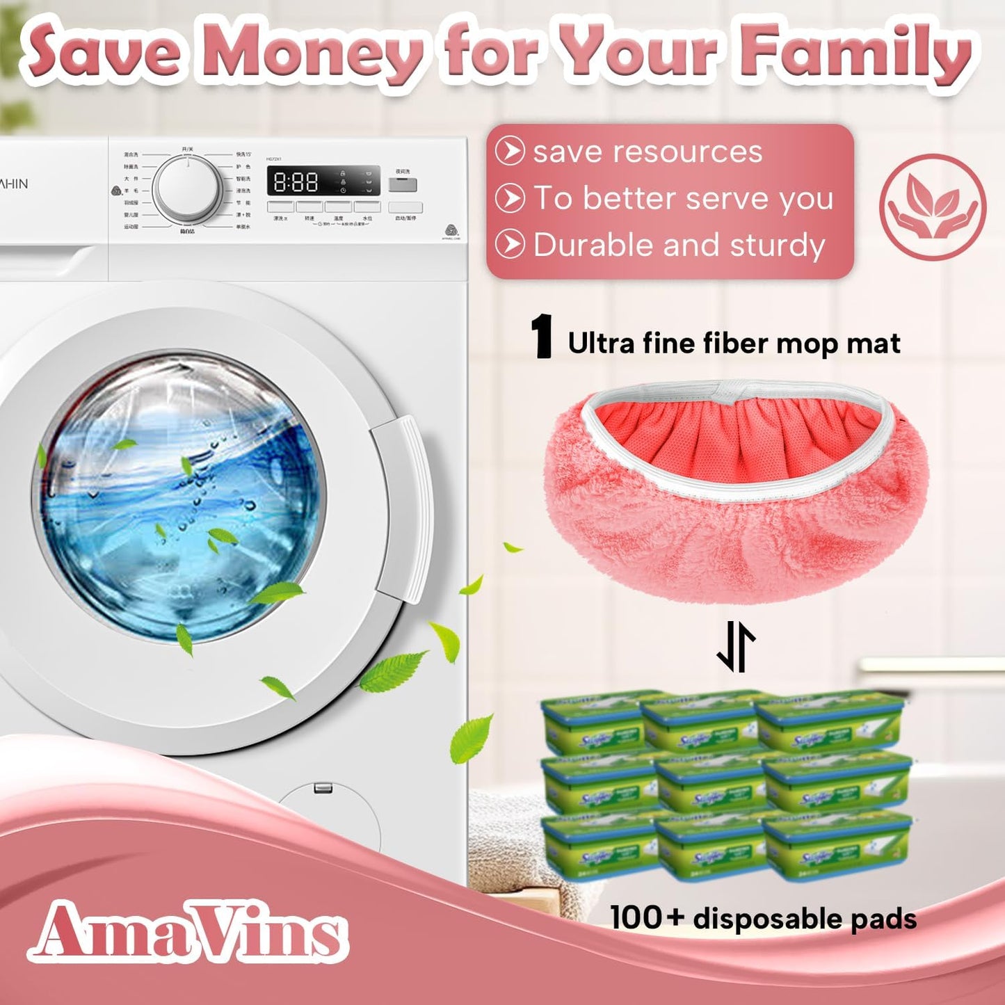 AmaVins 5 Pack Reusable Microfiber Mop Pads Compatible with Swiffer Sweeper Mop, Wet and Dry Flat mop Cover, Washable Mop Pads for Surface/Hardwood Floor Cleaning (Mop is Not Included)
