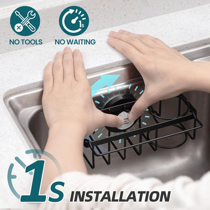 TAILI 4-in-1 Sink Caddy with Strong Suction Cup, Sponge Holder for Kitchen Sink Organizer, Removable, Rustproof, Stainless Steel Holder for Sponge, Brush, Scrubber, Scraper - Silver