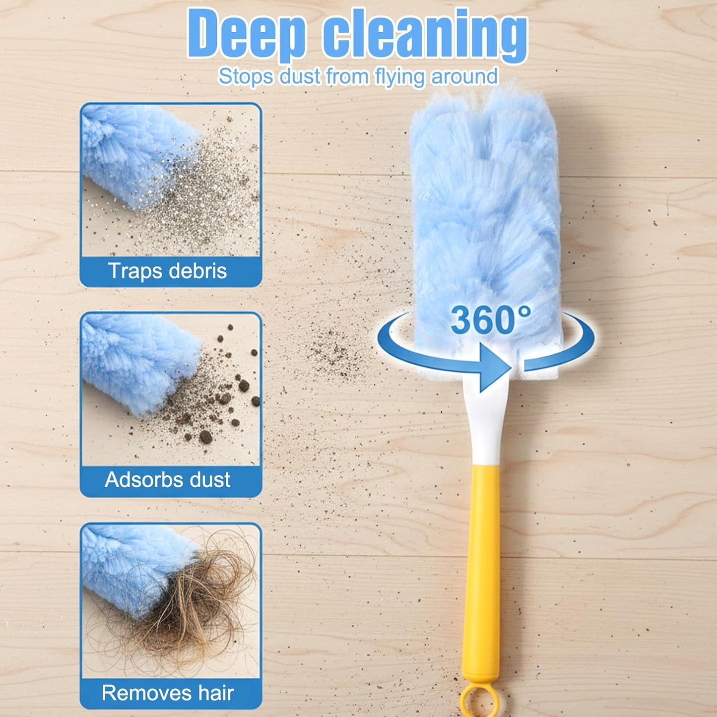 50 Count 360 Heavy Duty Disposable Duster Refills Compatible with Swiffer Multi Surface Feather Dusters Kit with 1 Short Handle and 1 Extenda Handle for Home Cleaning