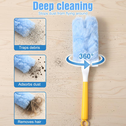 50 Count 360 Heavy Duty Disposable Duster Refills Compatible with Swiffer Multi Surface Feather Dusters Kit with 1 Short Handle and 1 Extenda Handle for Home Cleaning