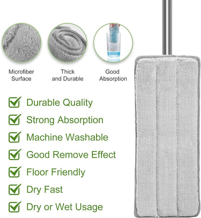 Flat Floor Mop and Bucket Set with Wringer, Flat Mops for Floor Cleaning, Wall Mop Cleaner with Long Handle, Hardwood Floor Mop with 3 Microfiber Pads (F)