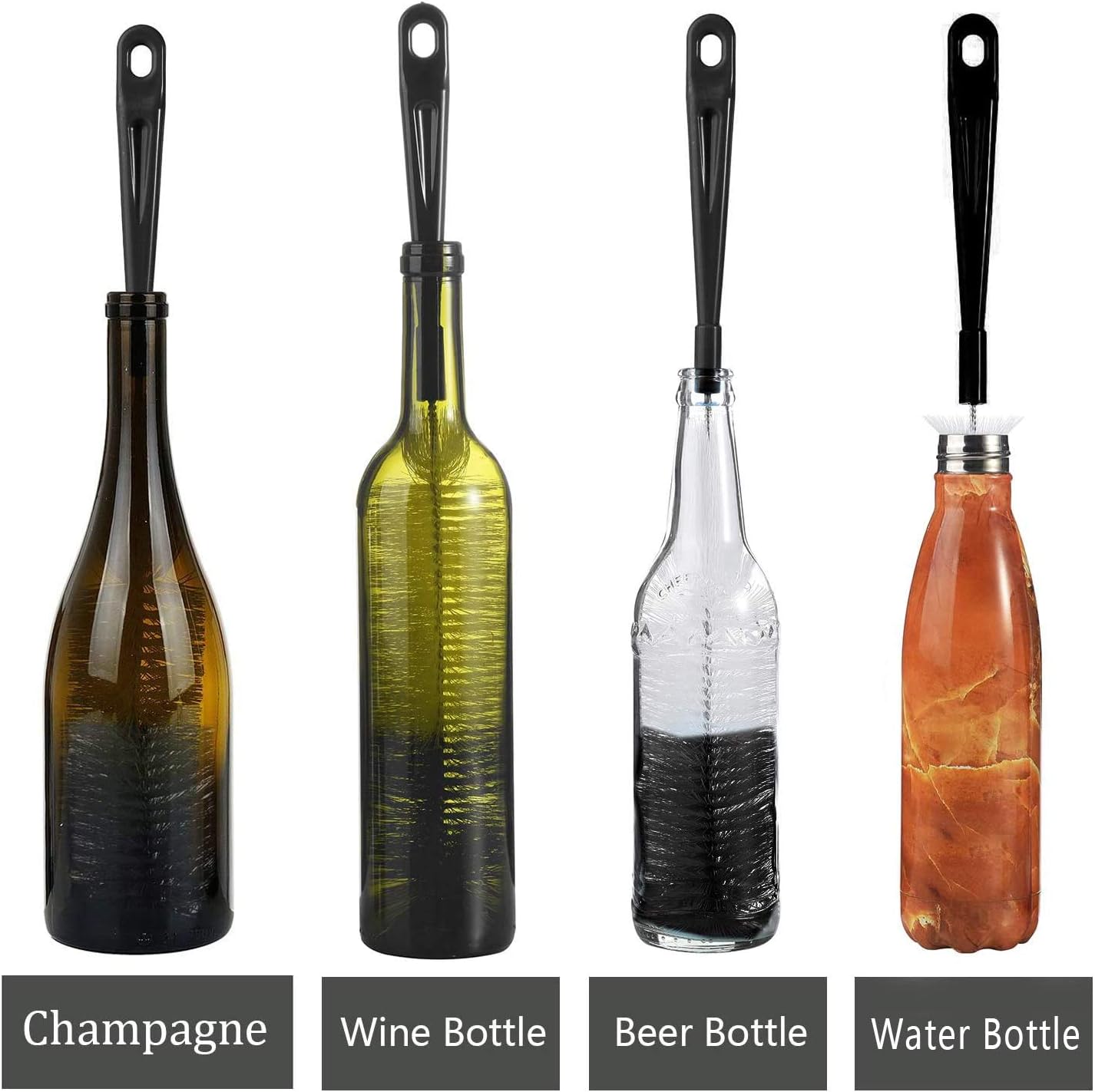 3-Pack Long Bottle Cleaning Brush for Narrow Neck Beer, Wine, Flask, Thermos, Sportwell, Pitcher, Brewing Bottle Cleaner, 16 Inches