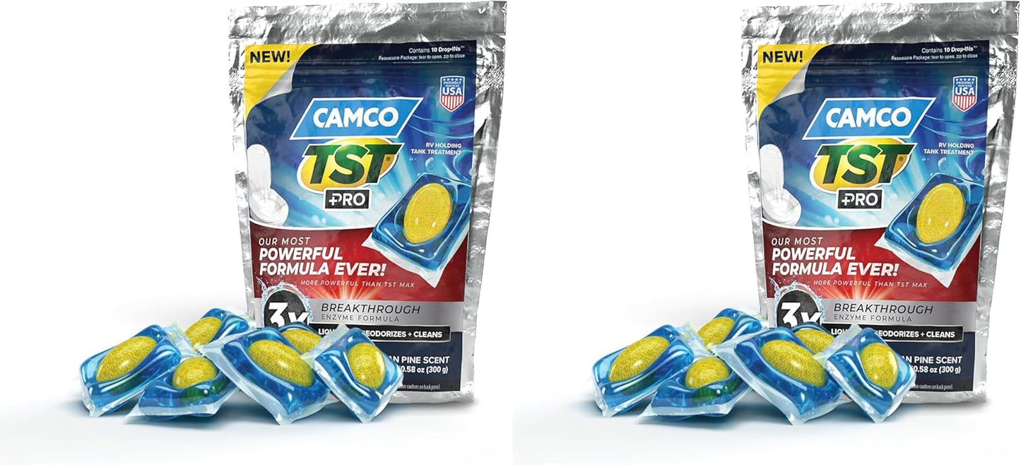 Camco TST MAX RV Toilet Treatment Drop-INs - Control Unwanted Odors & Break Down Waste and Tissue - Safe Septic Tank Treatment - Orange Scent, 30-Pack (41183)